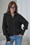 Women's Turn-Down Collar Full Zipper Closure Oversized Knitwear Jacket - 4