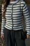 Gray - Ecru Striped Knitted Cardigan - 4390 - 6