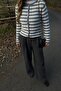 Gray - Ecru Striped Knitted Cardigan - 4390 - 7