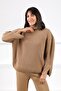 Camel Sleeve Slit Turtleneck Cashmere Women's Knitwear Sweater - 3