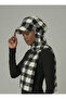 Wool Cap Hat with Scarf Black Plaid Ready-Made Turban Hijab Bonnet Beanie Medical Suitable - 2
