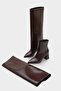 Women's Letoo Brown Patent Leather Boots with Snap Fastener Detail - 3
