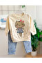 Cute Little Bugs and Tiny Hearts Printed Snap Fasteners on the Shoulder Transitional 2-Piece Set
