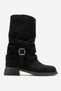 Black Modern Buckle Detailed Suede Women's Bottie - 2