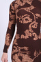Women's Coffee-Beige Turtleneck Front Slit Midi Length Dress Arm-26K001064 - 3