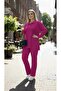 Women's Plus Size Shirt Collar Buttoned Ribbed Knit Fabric Tracksuit Set 8232-26