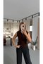 Sleeveless Polo Neck Buttoned Brown Knitwear - 3