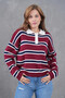 Women's Polo Neck Striped Soft Textured Oversized Knitwear Sweater - 7
