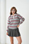 Women's Polo Neck Striped Soft Textured Oversized Knitwear Sweater - 2