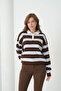 Women's Polo Neck Striped Soft Textured Oversized Knitwear Sweater