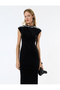 Lightweight Mock Neck Sleeveless Midi Length Rhinestone Velvet Dress - 3