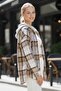 Coffee-White Hooded Long Sleeve Lumberjack Plaid Button Pocket Woven Shirt 68 65 - 2