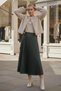 Khaki Skirt Pleated Elastic Waist Casual Faux Leather Long Woven Skirt 95 60 - 2