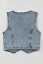 Girl's Vest Jeans Button Closure V-Neck 4-14 Years Old, Light Blue - 4