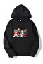 New Year Christmas Cat Printed Ka Hooded Black Sweatshirt
