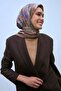 Viscose Velora Scarf Brown-Milky Brown-Green Patterned Non-Slip Textured Tok Duruşlu 90X90 - 5