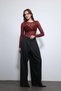 Burgundy Lace Detailed Transparent Blouse - 5