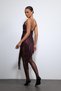 Burgundy Asymmetrical Lace Dress - 5