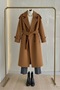 Women's Tan Hijab Coat Long Winter Belted Stylish Overcoat Coat - 2