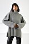Gray Long Sleeve Side Slit Turtleneck Cashmere Women's Knitwear Sweater - 4