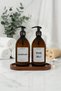 Makeup & Jewelry Organizer Set with Wooden Stand Shower Gel Bottle Set White Marble Tray - 3