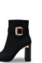 Women's Black Suede Square Toe 9.5 cm Heeled Boots – Stylish and Modern Posture with an Elegant Buckle Design. - 7