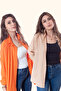 Women's Oversized Cotton Linen Orange - Cream Shirt