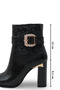 Women's Black Snake Patent Leather Square Toe 9.5 cm Heeled, Stylish Ankle Boots with Stone Buckle - 4
