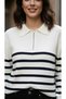 J.W.Premium Quality Black and White Striped Standard Size Slit Zipper Polo Neck Knitwear Sweater