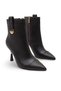 Women's Brown Leather Boots, 9.5 cm Heel, Stylish Model with Pointed Toe Design, Gold Buckle and Heel Detail.