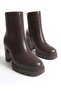 Feles Thick Heeled Oval Toe Women's Boots Brown - 5