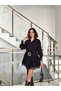 Black Dress with Ruffled Hem and Sleeves and Belted Waist - 4