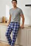 Men's 100% Cotton Interlock Pajama Bottoms Casual Home Wear Comfortable Plaid Pajama Bottoms - 4