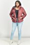 Women High Neckline Long Sleeve Chevron Puffer Jacket, Burgundy - 2