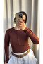 Brown Self-Fastening Italian Sleeve Blouse - 4
