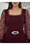 Women's Imported Scuba Fabric Sleeve with Bead Embroidery Belt Detail Lined Special Design Dress - 4