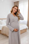 Women's Beige Long Sleeve Double-Breasted Collar Special Design Maternity Nightgown