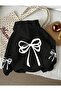 Girls' Hooded Sweatshirt with Bow Print on the Front and Sleeves