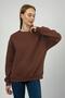 Women's Basic Cotton Fleece-Lined Crew Neck Sweatshirt Brown - 3
