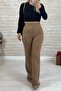 Nubuck Fabric Milk Brown Wide Leg Trousers - 2