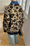 Women's Leopard Pattern Denim Detailed Oversized Knitwear Cardigan - 3