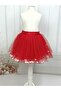 Christmas & Noel Party Girl's Red Tutu Skirt with Moving White Pompoms
