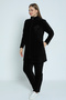 Women's Black Plus Size Long Sleeve Cotton Stone Detailed Velvet Bottom Top Tracksuit Set - 3