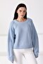 A.Blue Round Neck Wool Women's Knitwear Sweater - 4