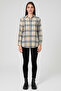Women's Checkered Viscose Shirt Black Yellow – Soft Textured Long Sleeve Oversized -