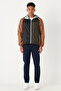 Khaki Blue Standard Fit Regular Cut Hooded Patterned Coat - 2