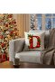 Digital Printed Red Letter D Decorative Throw Pillow Cover with Christmas Pine Decoration - 2