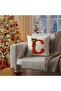 Digital Printed Red Letter C Decorative Throw Pillow Cover with Christmas Pine Decoration - 2