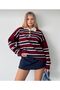 Women Striped Polo Neck Oversized Knitwear Sweater