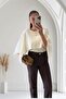 Women's Ecru Oversized Cape Model Knitwear Sweater - 3